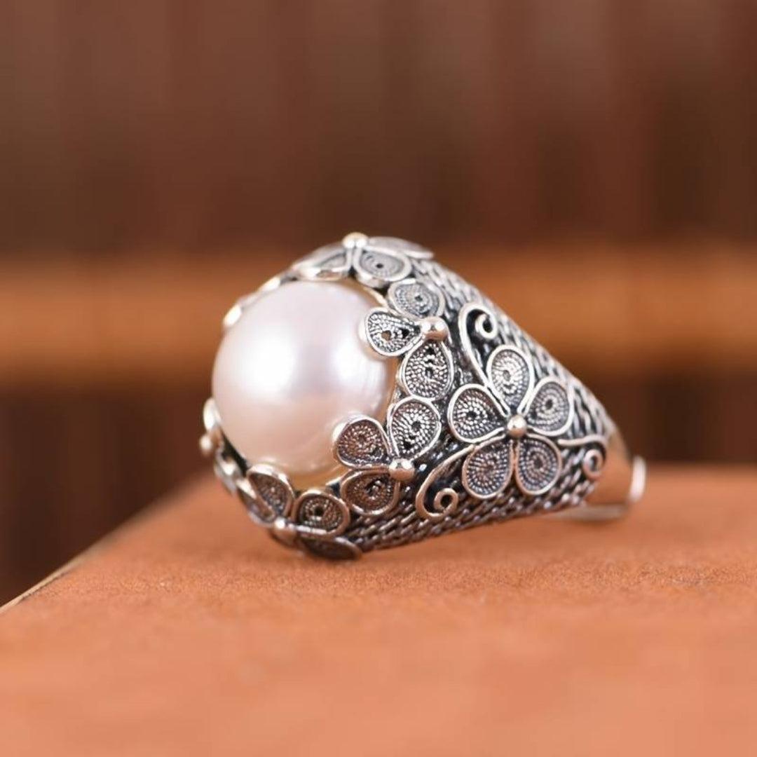 Vintage Perle Ring i Sølv