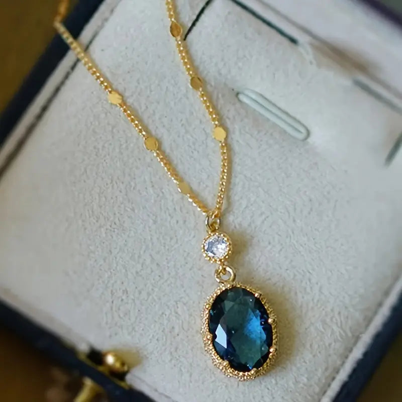 Guld Safir Oval Drop Halskæde