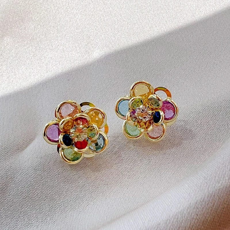 Elegant Farverig Krystal Blomster Øreringe