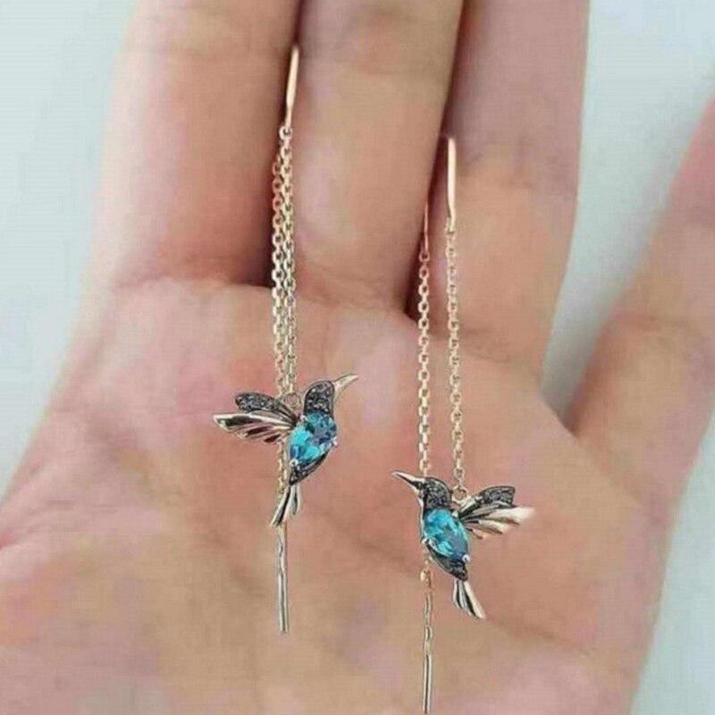 Øreringe med Kolibri Emalje og Zirkon