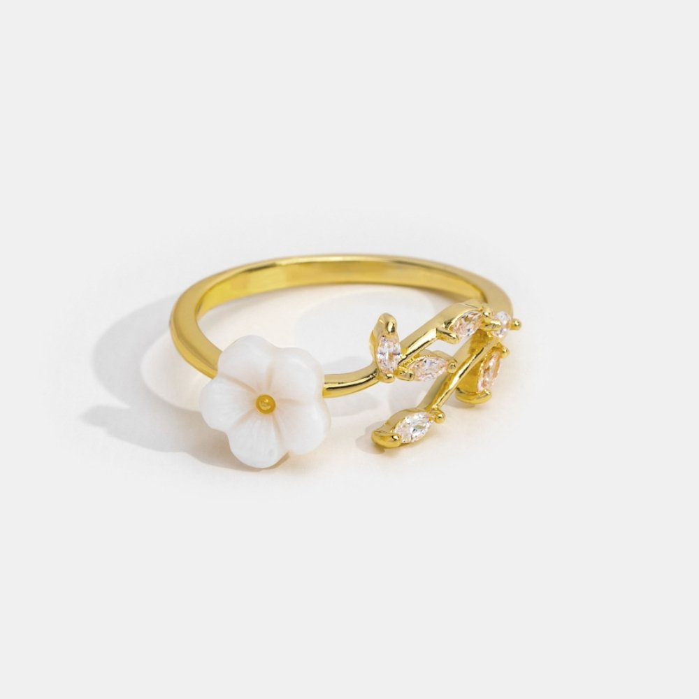 Guld Floral og Blad Åben Ring