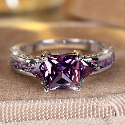 Sølv Amethyst Geometrisk Ring
