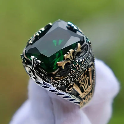Sølv Smaragd Vintage Ring