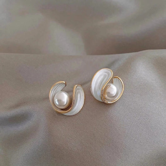 Guld Swirl Perle Stud Øreringe