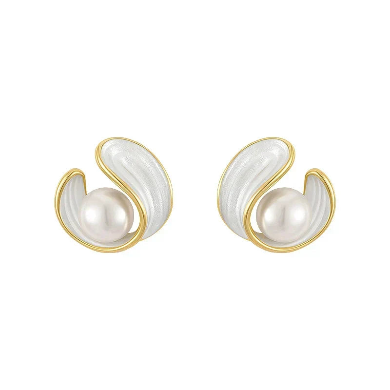 Guld Swirl Perle Stud Øreringe