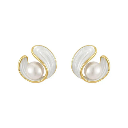 Guld Swirl Perle Stud Øreringe