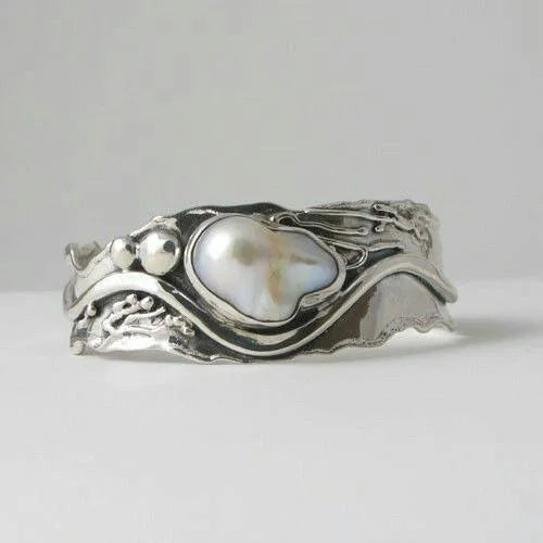 Vintage Hvid Sten Sølv Bølge Ring