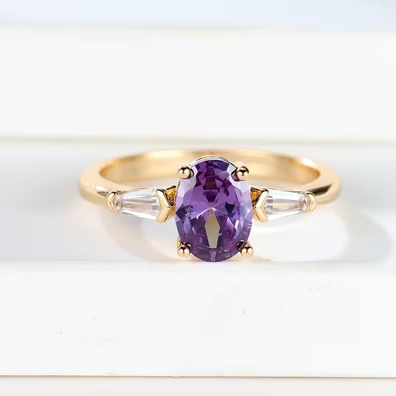 Guld Amethyst Tre-Sten Ring