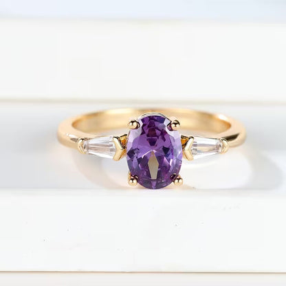 Guld Amethyst Tre-Sten Ring