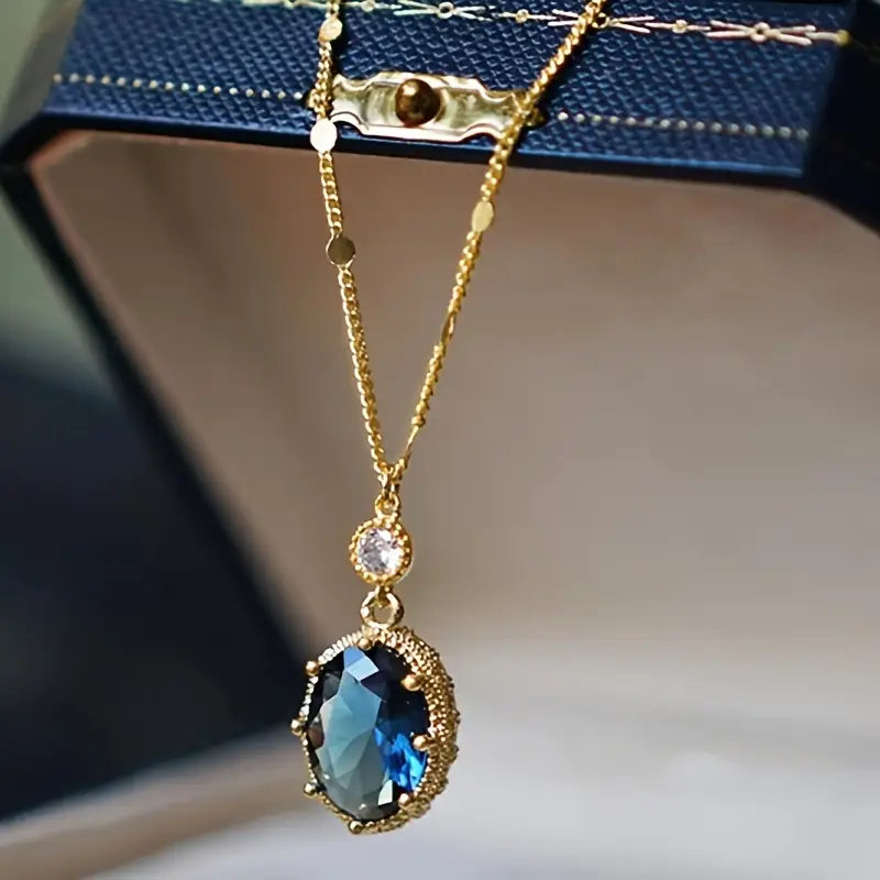 Guld Safir Oval Drop Halskæde
