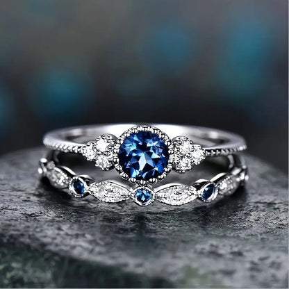 Sølv Safir Halo Ring