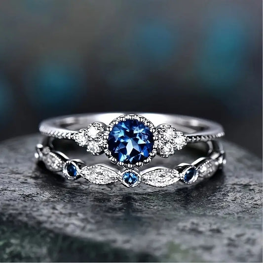 Sølv Safir Halo Ring