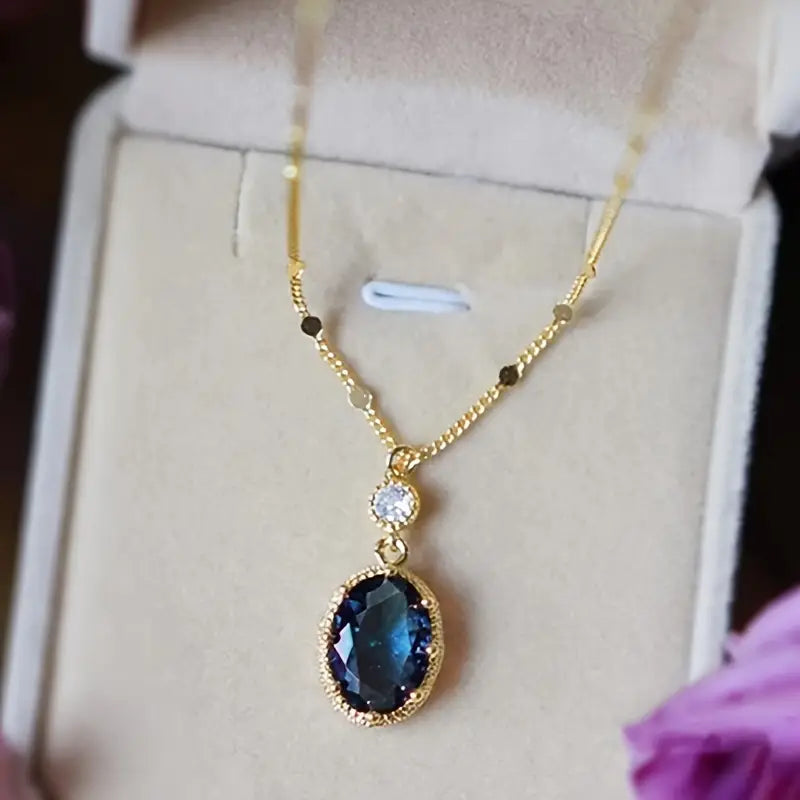 Guld Safir Oval Drop Halskæde