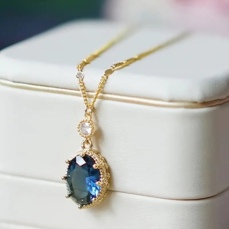 Guld Safir Oval Drop Halskæde