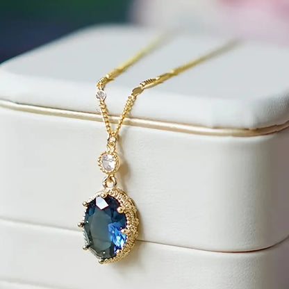Guld Safir Oval Drop Halskæde
