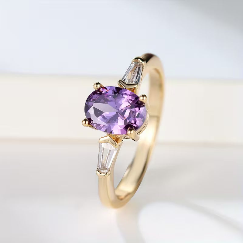 Guld Amethyst Tre-Sten Ring