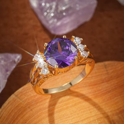 Guld Amethyst Split Shank Ring
