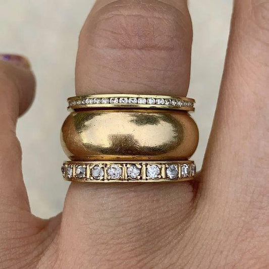 Dicker Goldring Sæt med Vintage Zirkonia