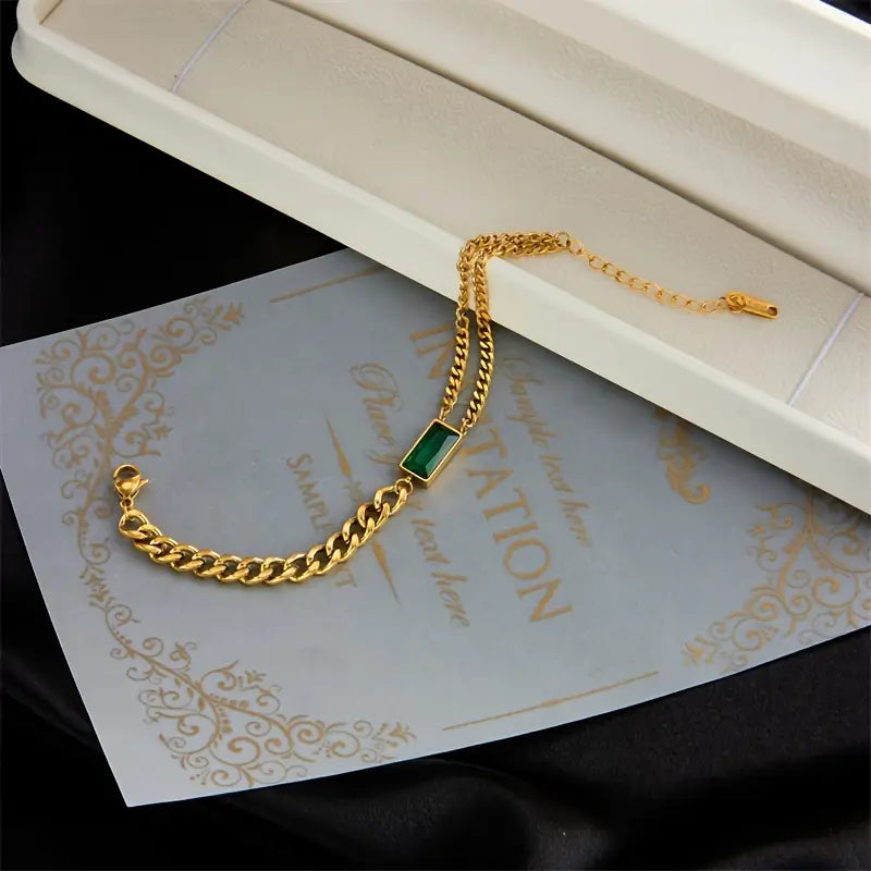 Guld Smaragd Bar Kædearmbånd