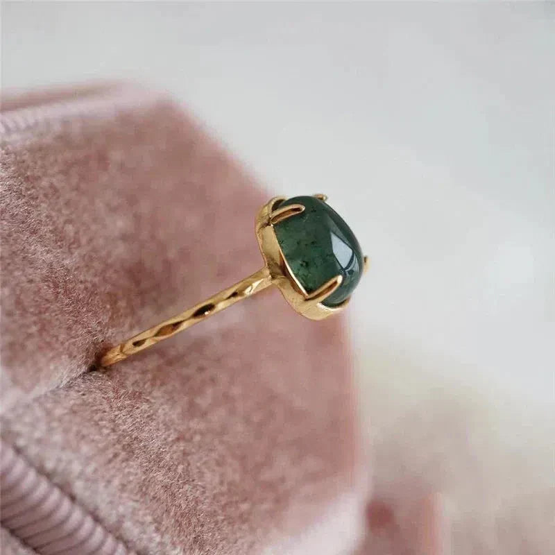 Grøn Vanddråbe Luksus Ring i Guld