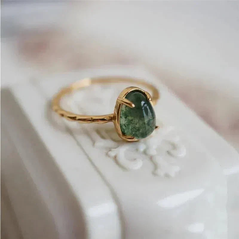 Grøn Vanddråbe Luksus Ring i Guld