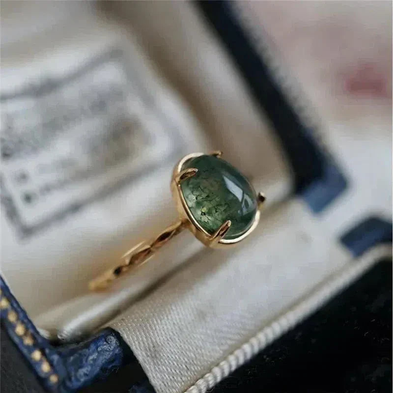 Grøn Vanddråbe Luksus Ring i Guld