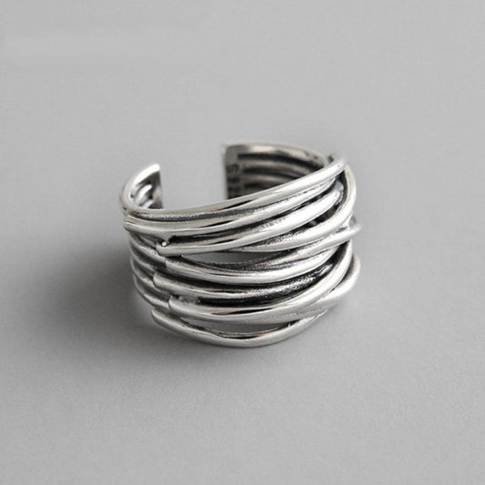 Justerbar sølv lagdelt ring