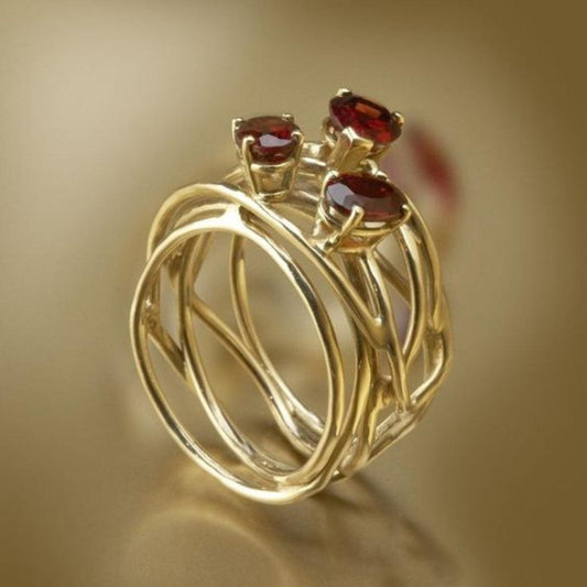 Vintage Rød Zirkonia Guld Tynd Ring