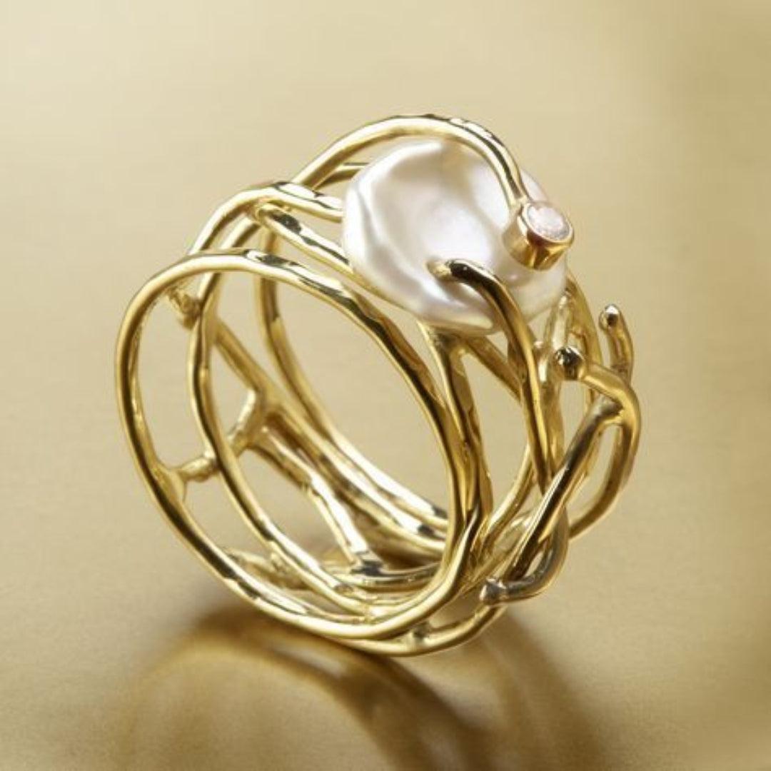 Tynd Vintage-Style Guld- og Perlering