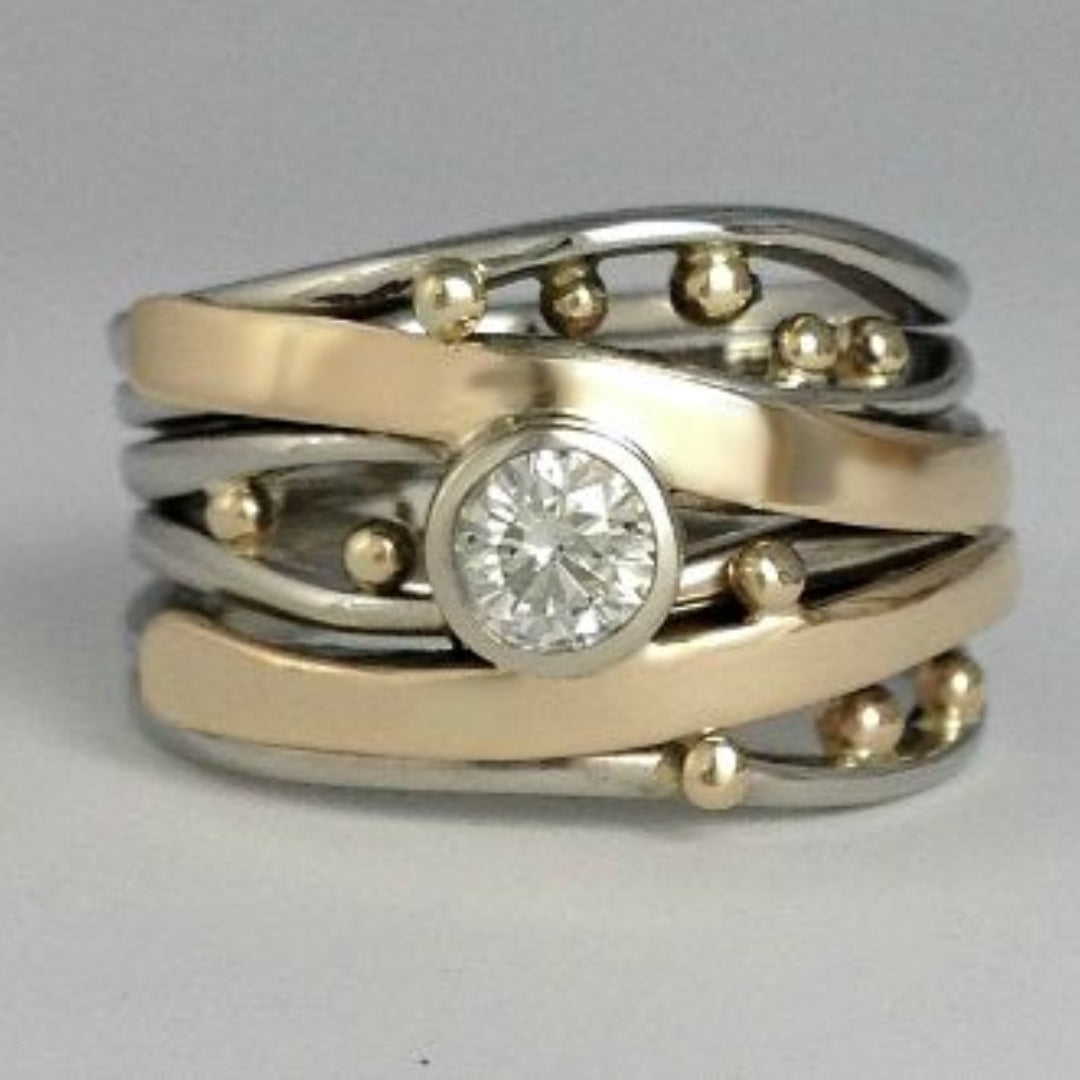 Sølv- og Guld Bezel Wrap Ring