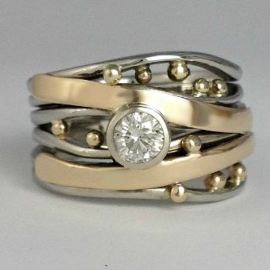 Sølv- og Guld Bezel Wrap Ring