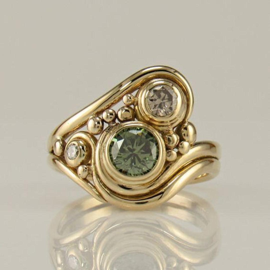 Vintage Guld Grøn Zirkonia Ring