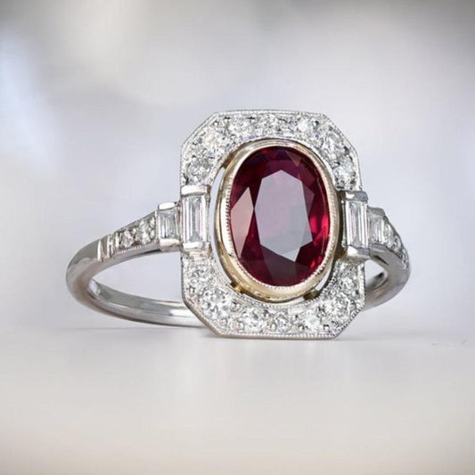 Vintage Rød Zirkonia Sølv Ring