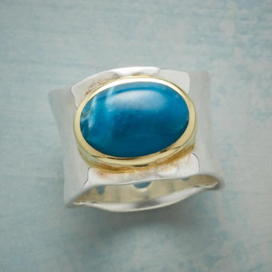 Vintage Blå Oval Sten Sølv Ring