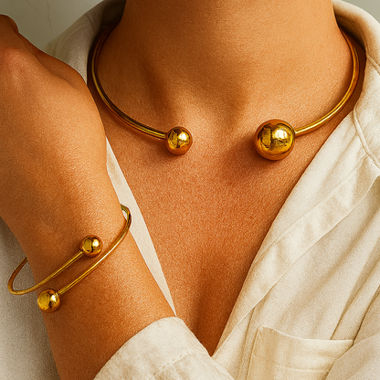 Minimalistisk Sæt af Halskæde og Armbånd Glow | Guld