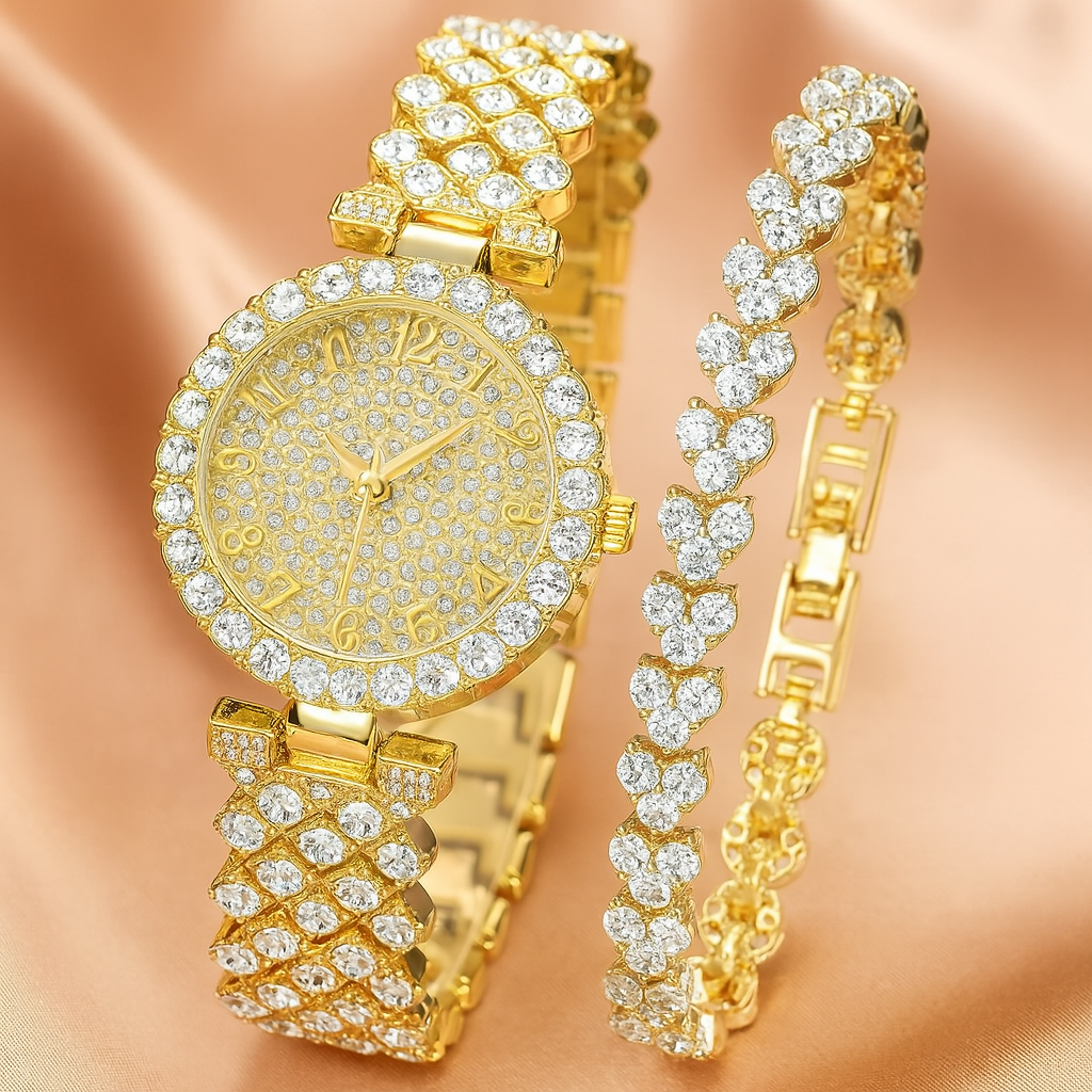 Sæt af Ur og Armbånd Luxe Radiance | Guld