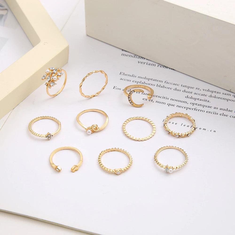10-Pack Bohemian Sølv- og Guldbelagte Ring