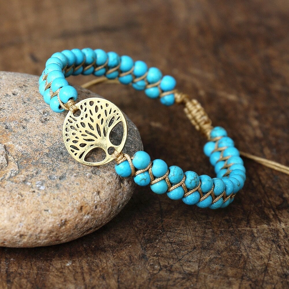 Armbånd Livets Træ Håndlavet Turquoise Sten