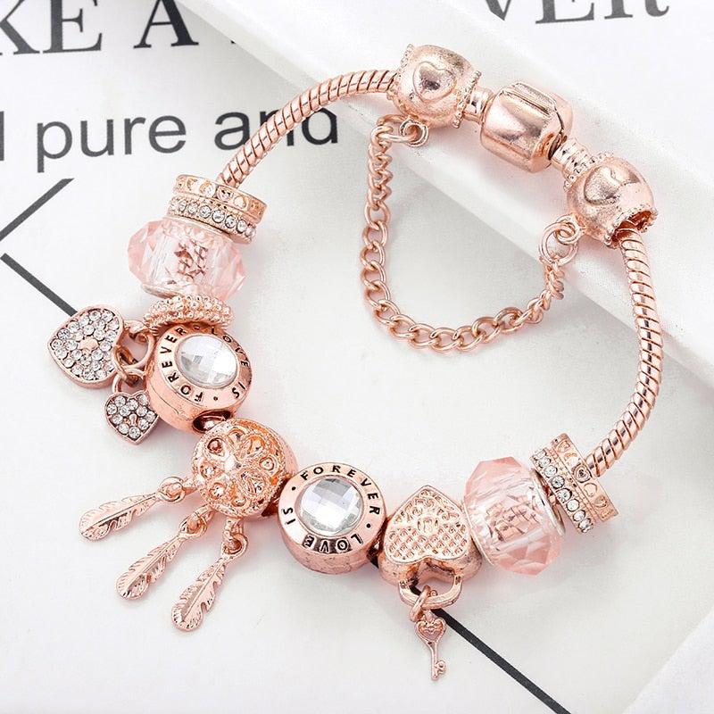 Rose Dreamcatcher Armbånd med Charms i Sterling Sølv Inkluderet