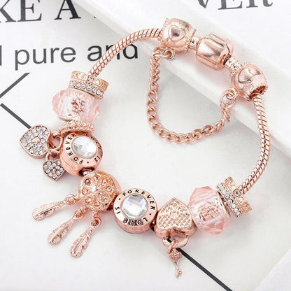 Rose Dreamcatcher Armbånd med Charms i Sterling Sølv Inkluderet