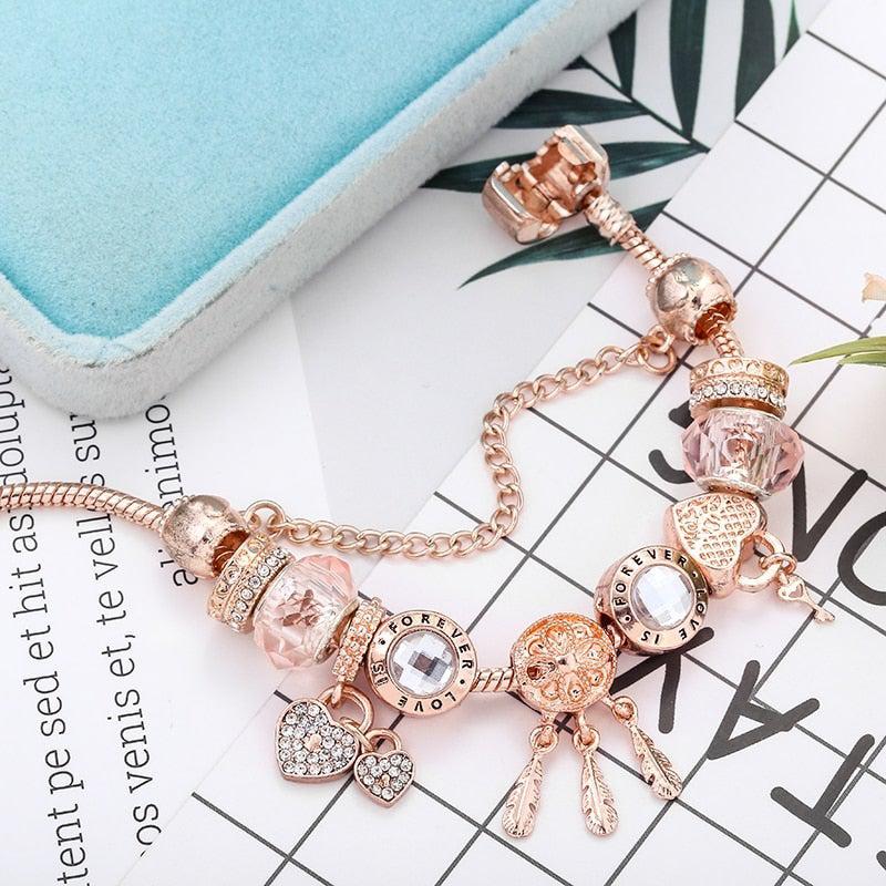 Rose Dreamcatcher Armbånd med Charms i Sterling Sølv Inkluderet