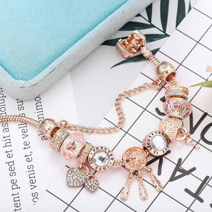 Rose Dreamcatcher Armbånd med Charms i Sterling Sølv Inkluderet