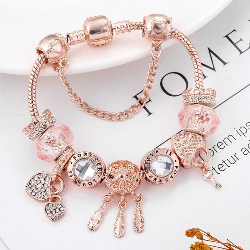 Rose Dreamcatcher Armbånd med Charms i Sterling Sølv Inkluderet