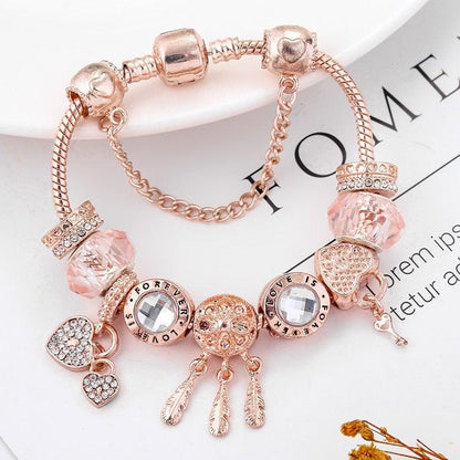 Rose Dreamcatcher Armbånd med Charms i Sterling Sølv Inkluderet