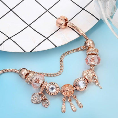 Rose Dreamcatcher Armbånd med Charms i Sterling Sølv Inkluderet