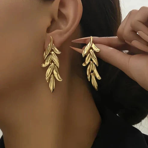 Gyldne Blad Dangle Øreringe