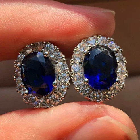 Oval Hvid Safir Stud Øreringe