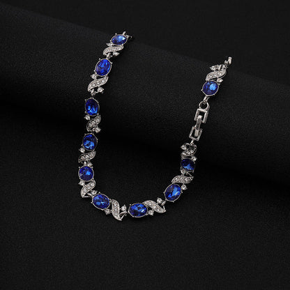 Sølv Safir Blomster Link Armbånd