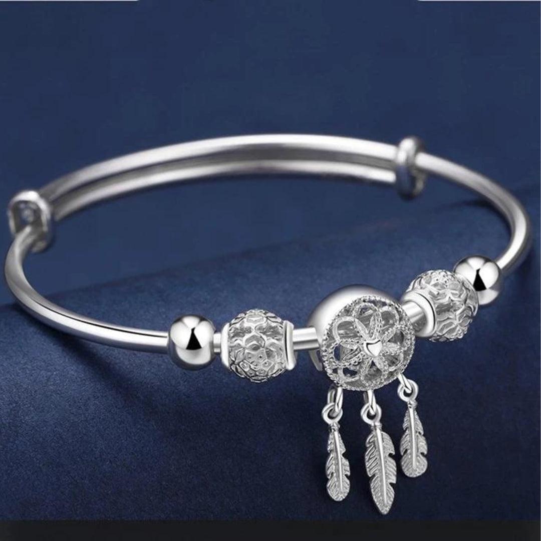 Justerbar armbånd med triple blad charms lavet af 925 sterling sølv