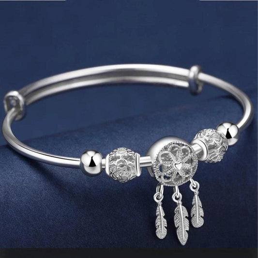 Justerbar armbånd med triple blad charms lavet af 925 sterling sølv